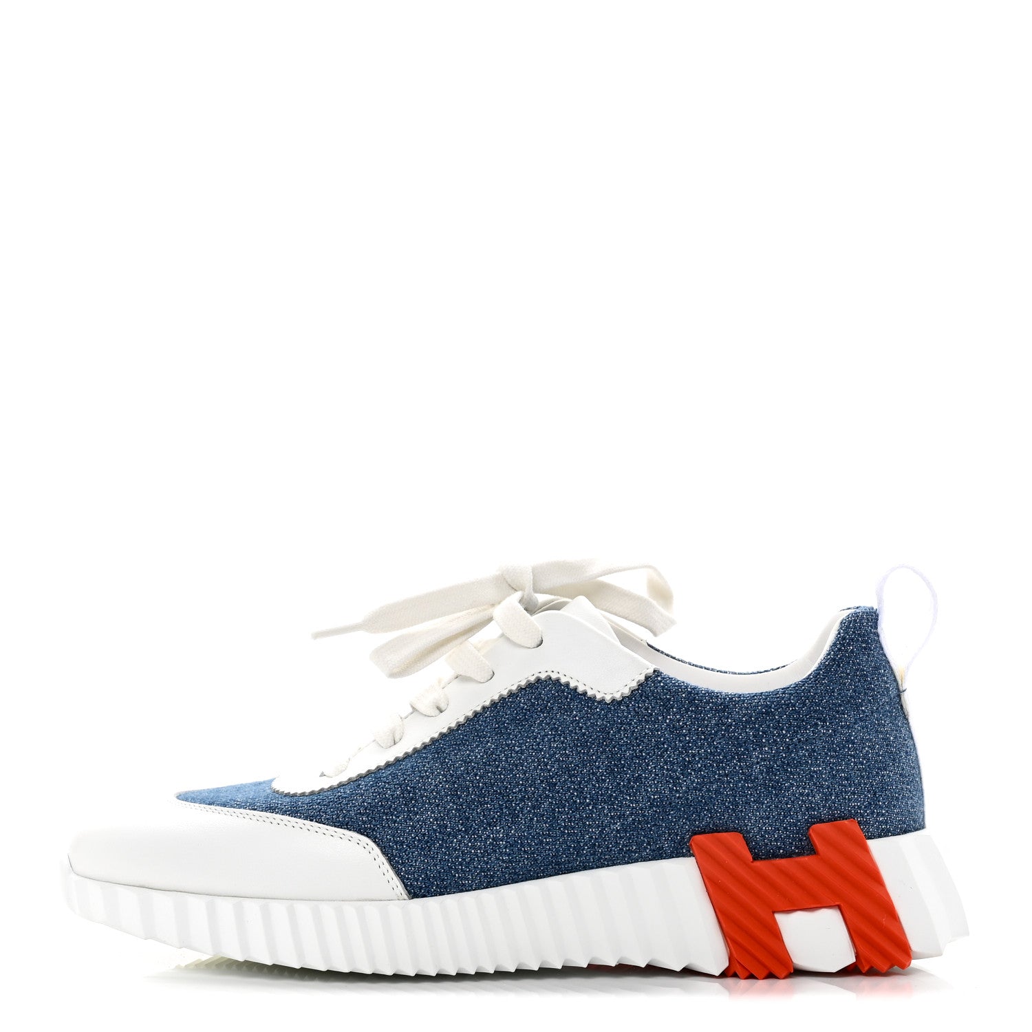 Hermes Denim Suede Goatskin Bouncing Sneakers 37 Bleu Clair White 1 of 9
