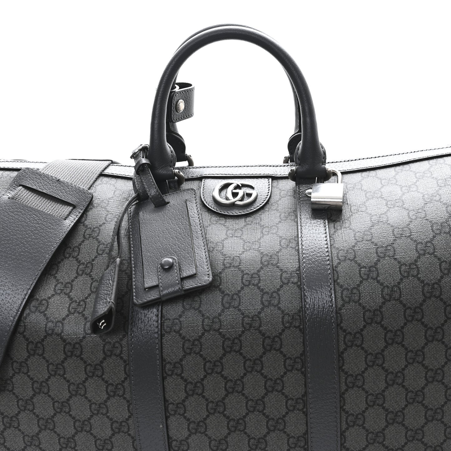 GG Supreme Monogram Textured Dollar Calfskin Large Savoy Duffle Bag Grey Black Graphite Grey