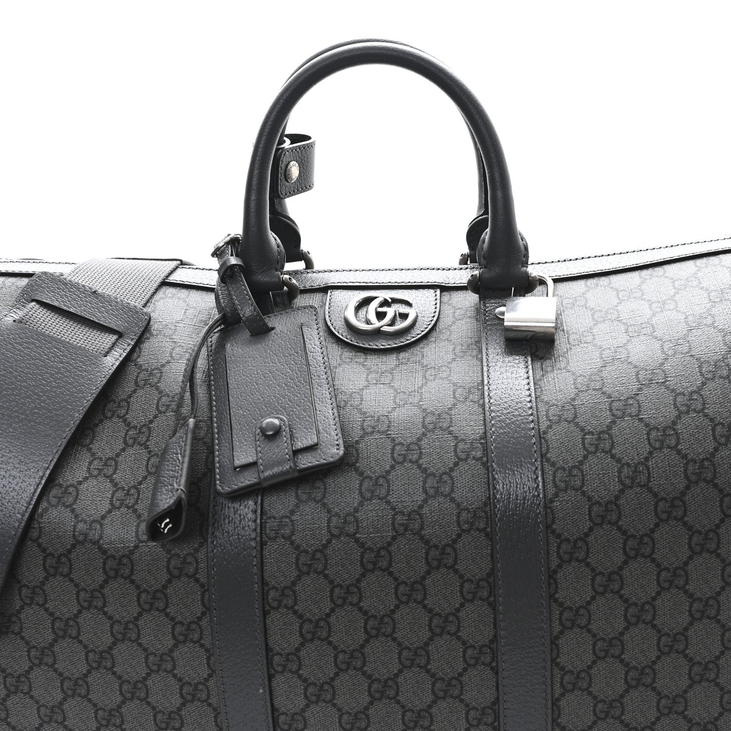 Gucci GG Supreme Monogram Textured Dollar Calfskin Large Savoy Duffle Bag Grey Black Graphite Grey 6 of 9