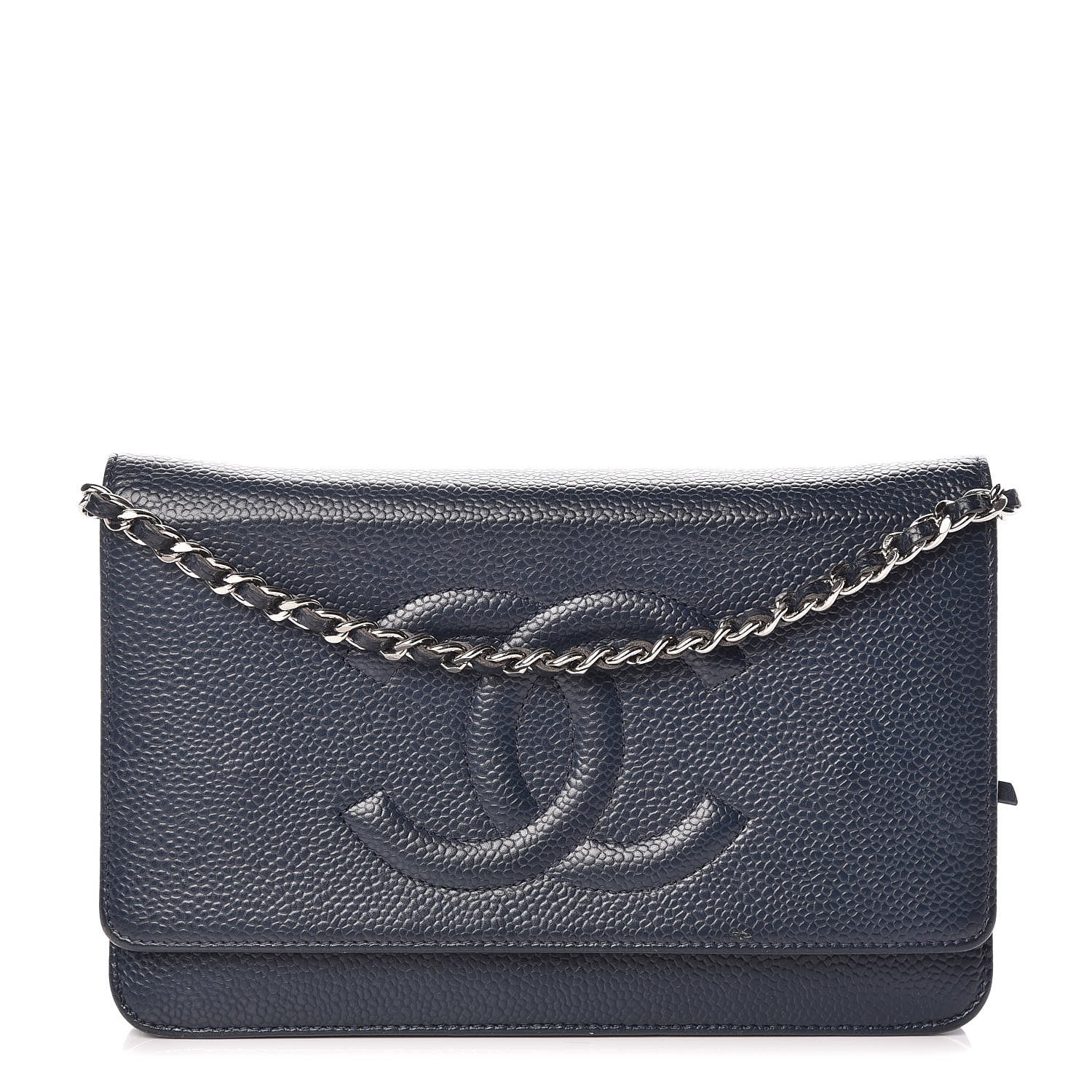 Chanel Caviar Timeless CC Wallet On Chain WOC Navy Blue 1 of 11