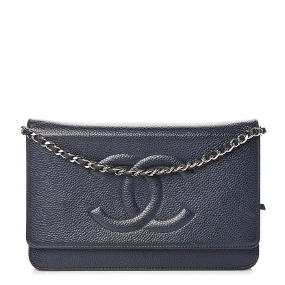 Chanel Caviar Timeless CC Wallet On Chain WOC Navy Blue 1 of 11