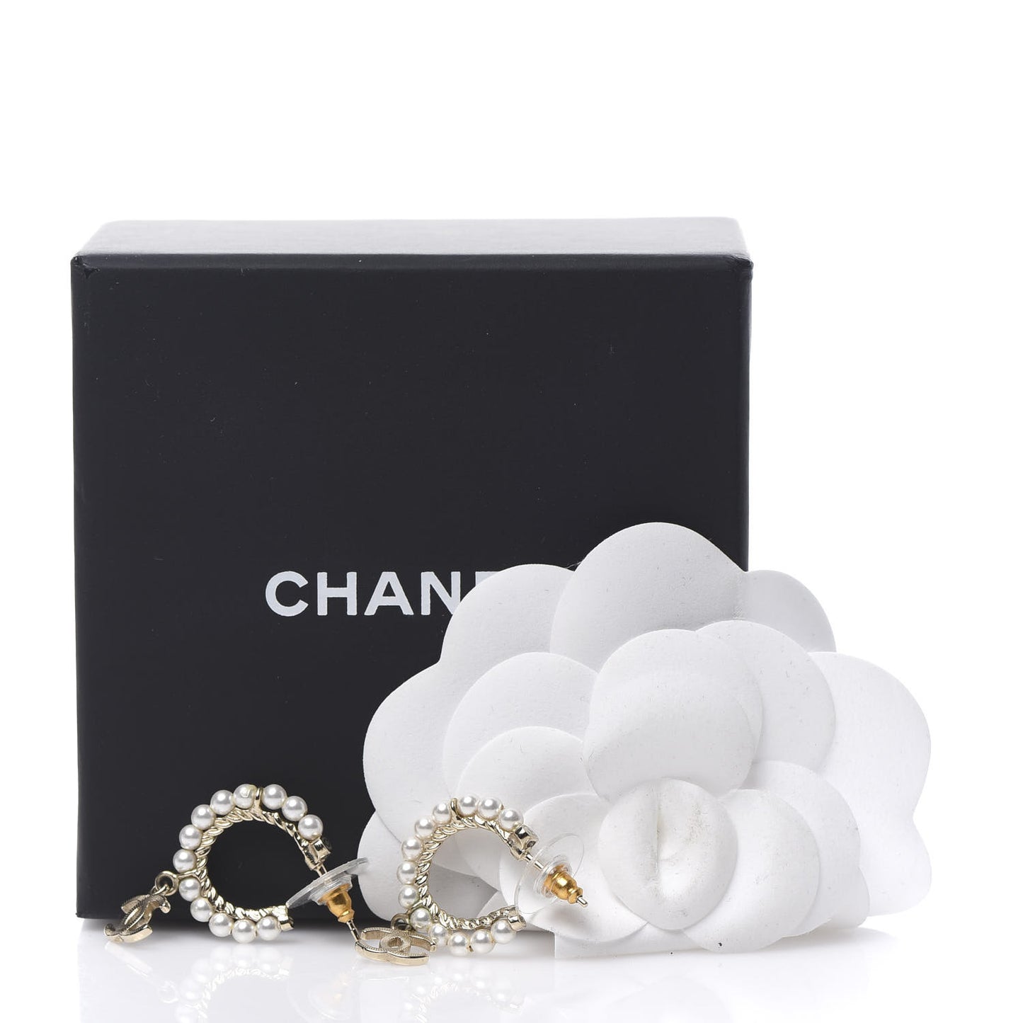 Pearl Charms CC Hoop Earrings Gold