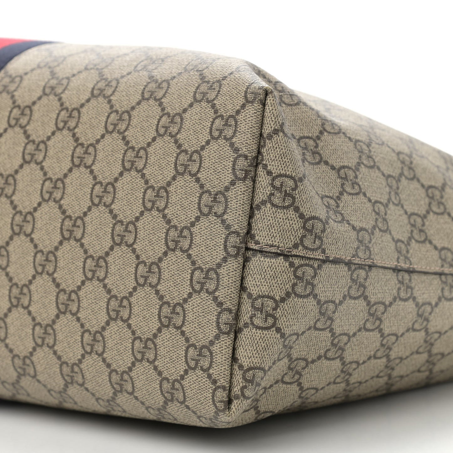 GG Supreme Monogram Textured Dollar Calfskin Web Medium Ophidia Shopping Tote Beige Ebony Mystic White