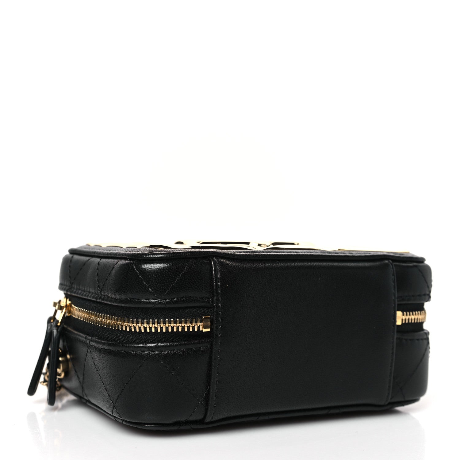 Chanel Lambskin Metal Quilted Mini Vanity Case With Chain Black Gold 4 of 9