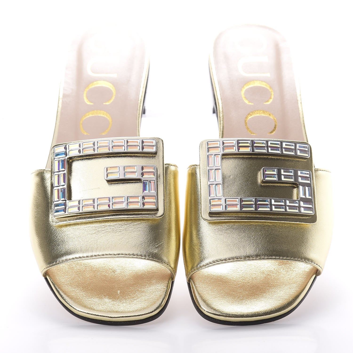 Gucci Metallic Nappa Crystal Square G Madelyn Slide Sandals 36 Gold 5 of 9