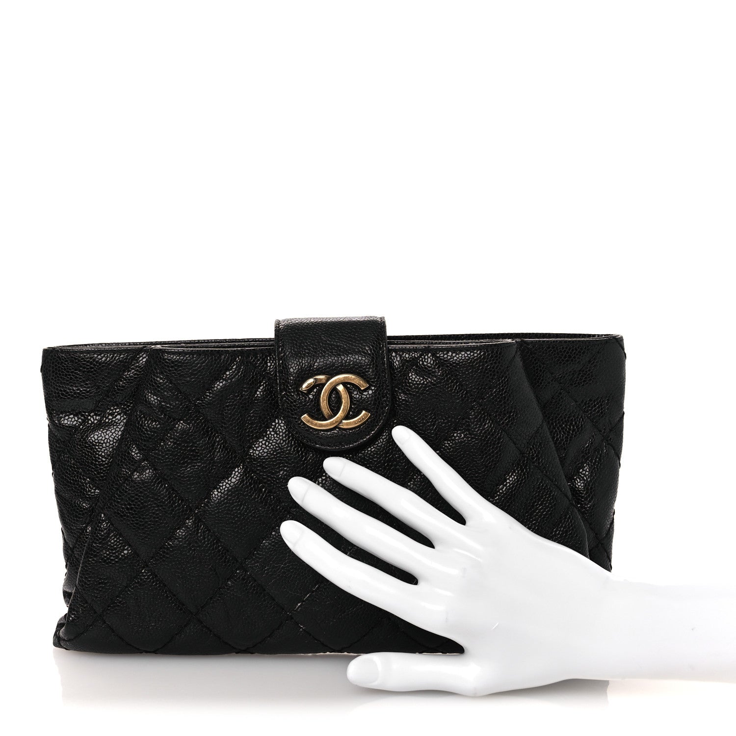Chanel Crumpled Grained Calfskin Quilted Coco Pleats Clutch Black 2 of 12