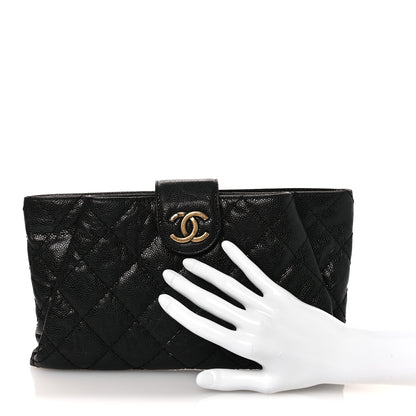 Chanel Crumpled Grained Calfskin Quilted Coco Pleats Clutch Black 2 of 12
