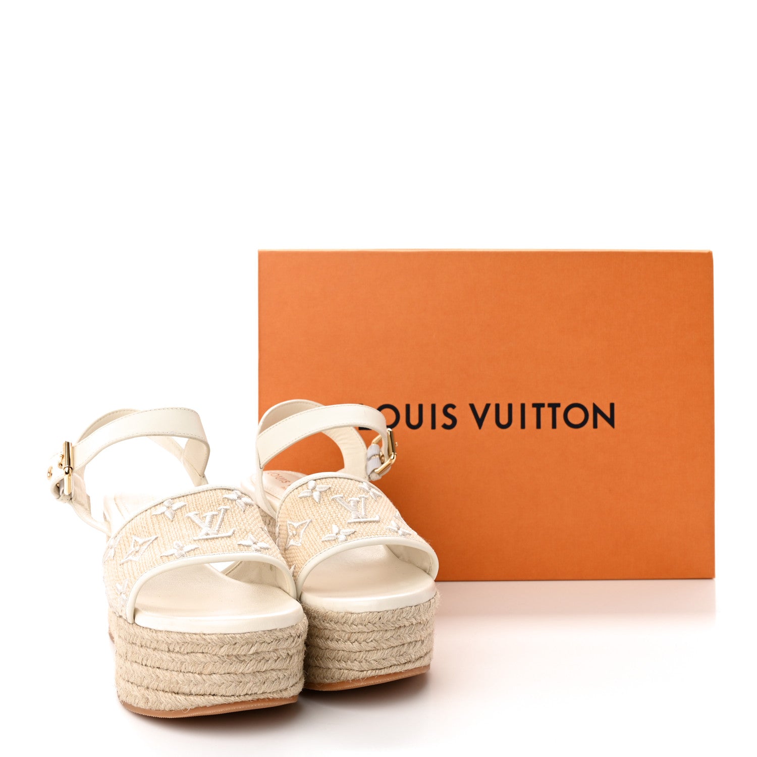 Louis Vuitton Cotton Monogram Embroidered Starboard Wedge Espadrilles 39 Beige White 13 of 13