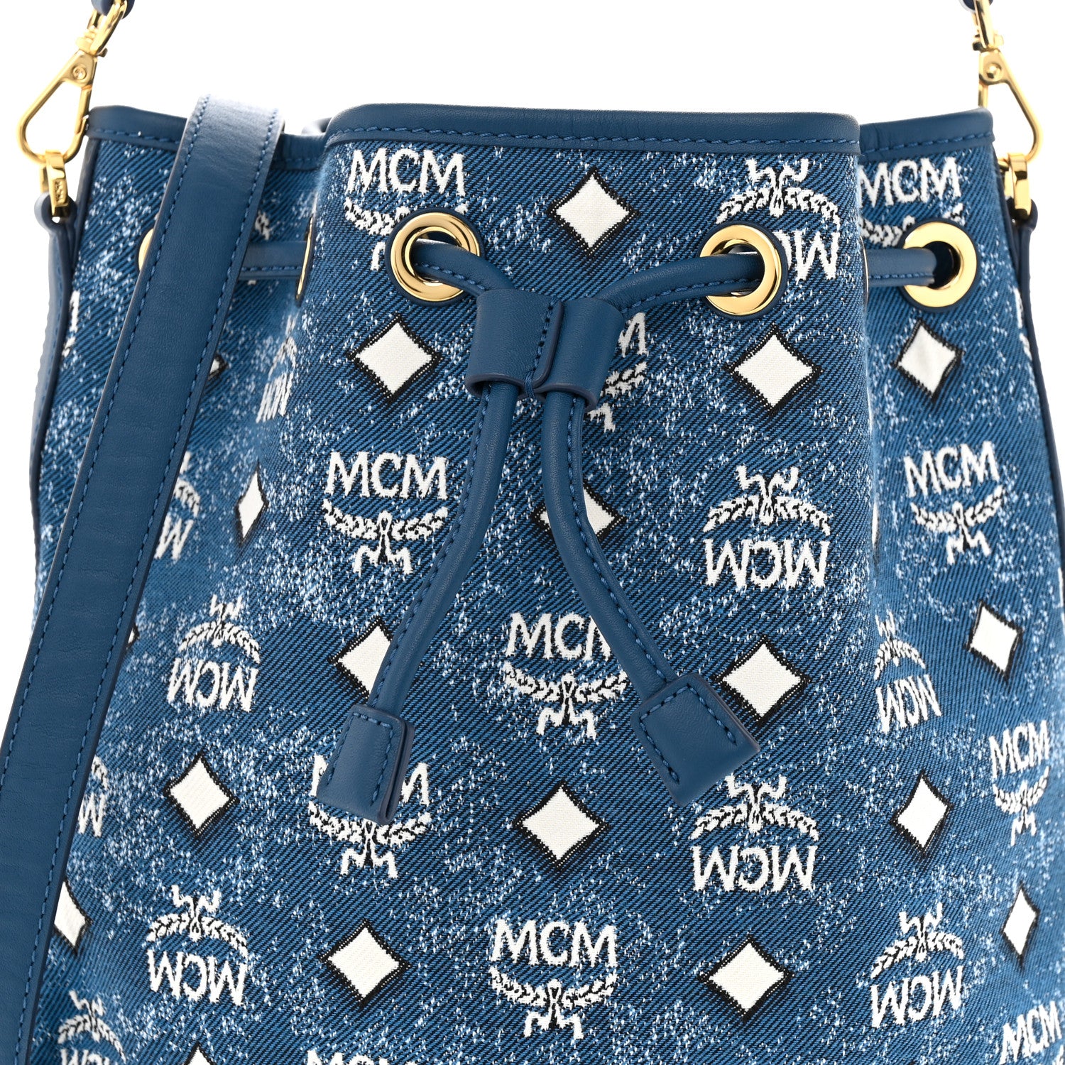MCM Jacquard Medium Drawstring Blue Denim 8 of 10