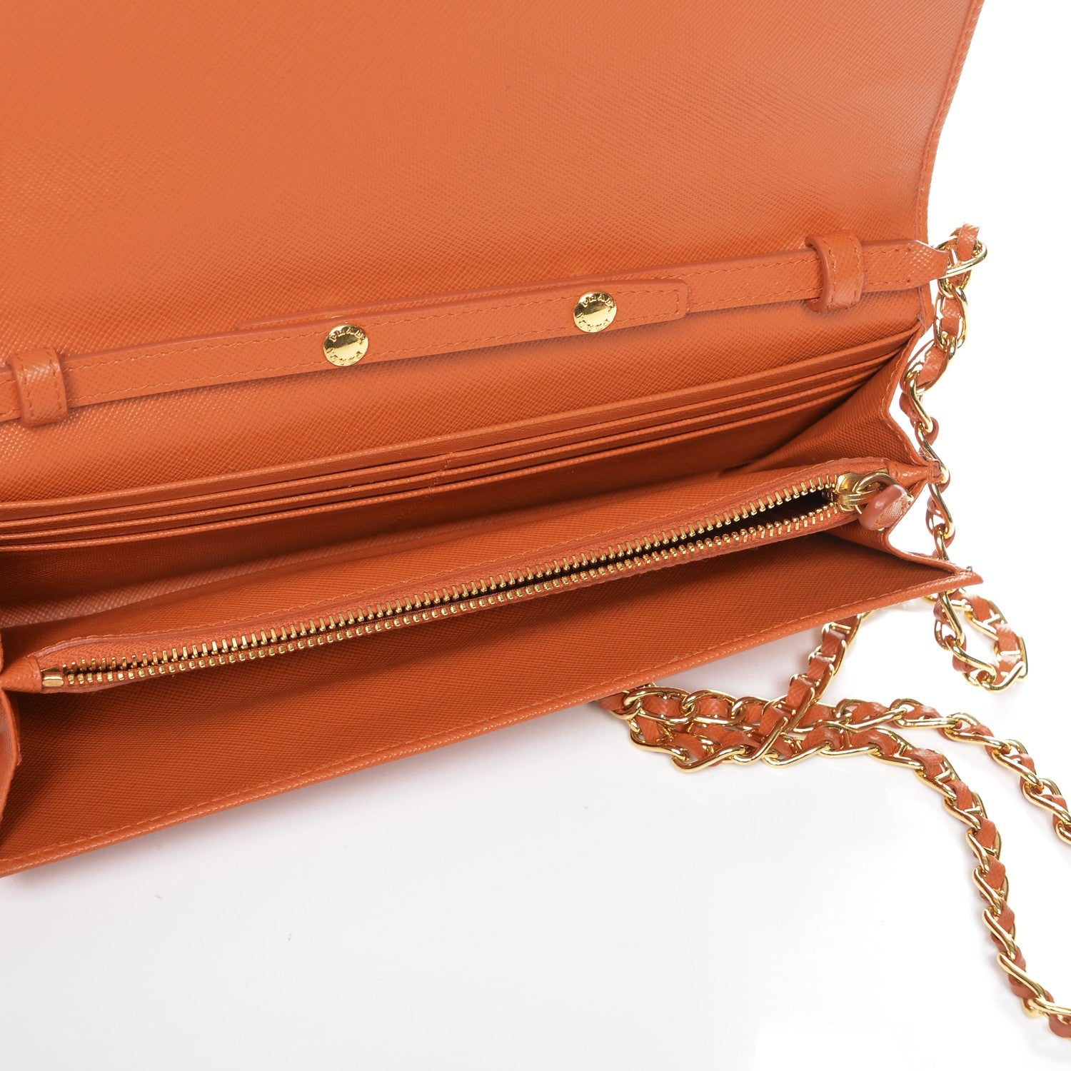Prada Saffiano Metal Oro Chain Wallet Papaya 5 of 8