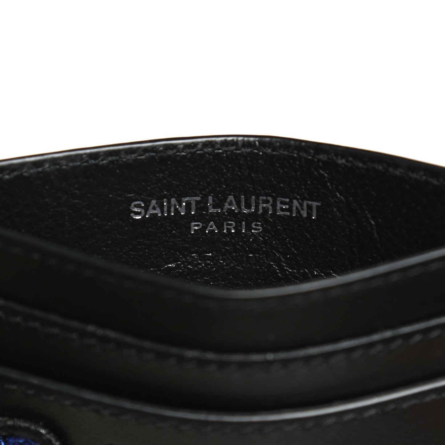 Calfskin Smoking Forever Patch Credit Card Case Black
