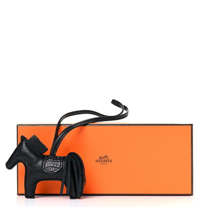 Hermes Milo Lambskin Matte Alligator Touch Grigri Rodeo Horse Bag Charm PM So Black 5 of 5