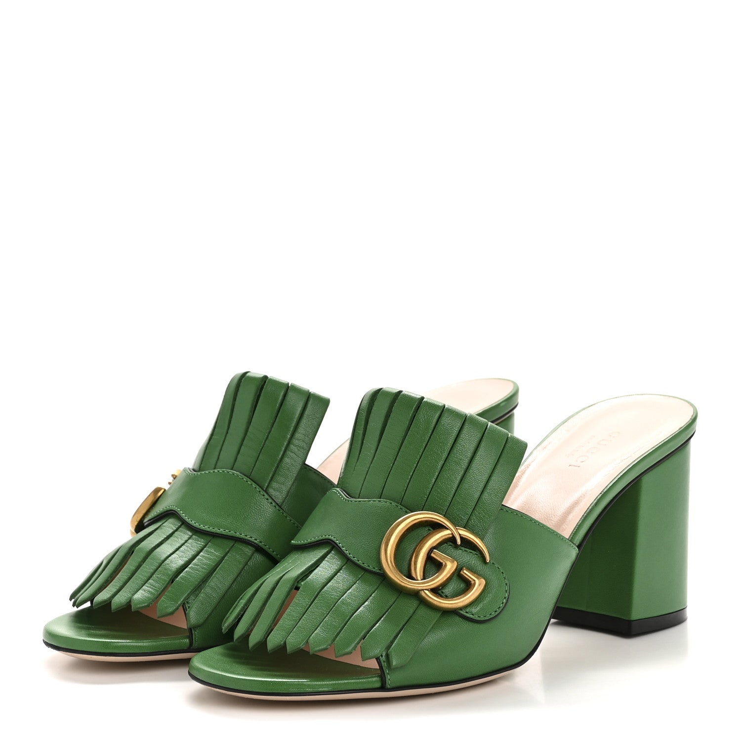 Gucci Malaga Kid GG Marmont Fringe 75mm Slide Sandals 38.5 New Shamarock 4 of 11