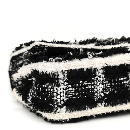 Chanel Tweed Quilted Tartan Medium Double Flap Black White 8 of 9