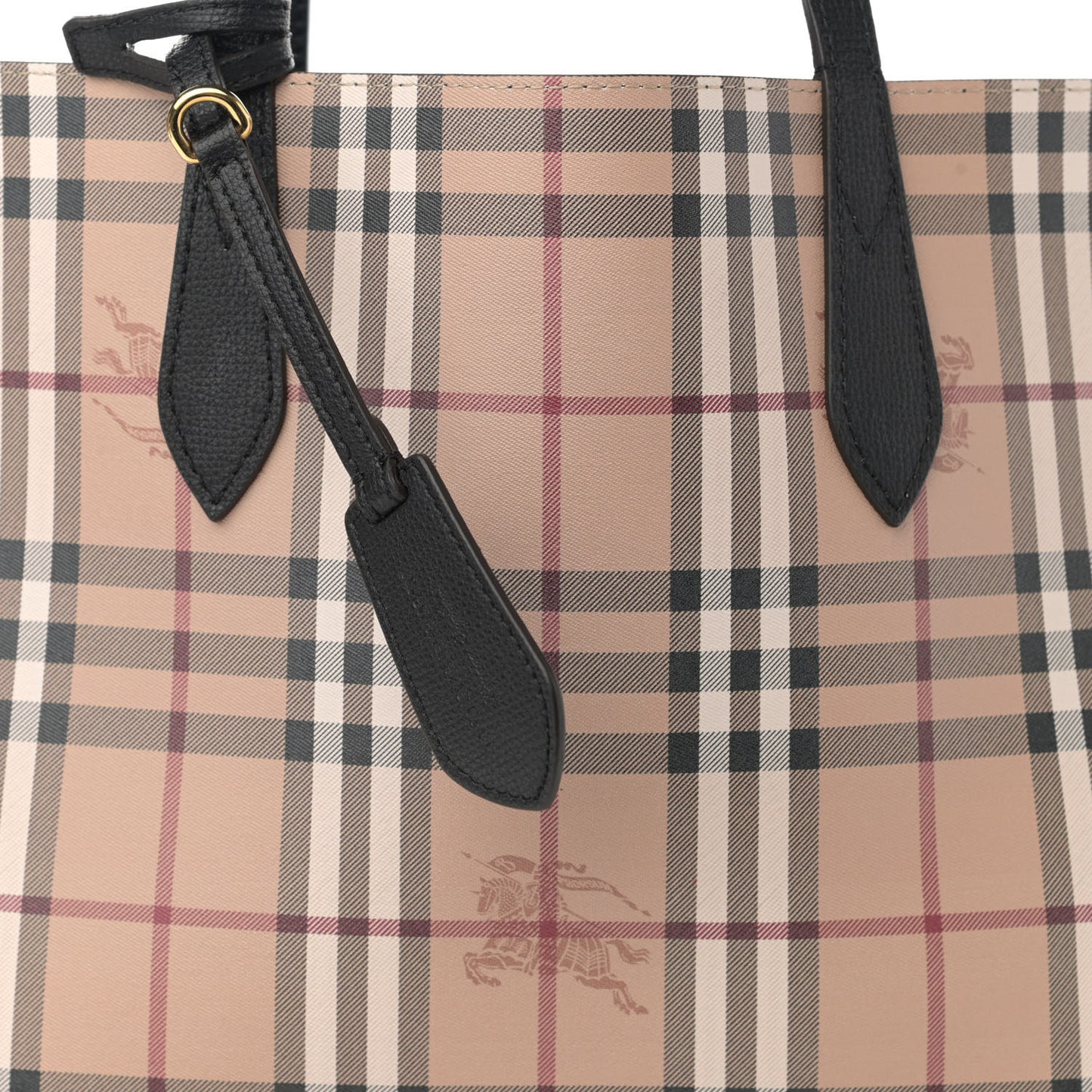 Grainy Calfskin Haymarket Check Medium Reversible Tote Black