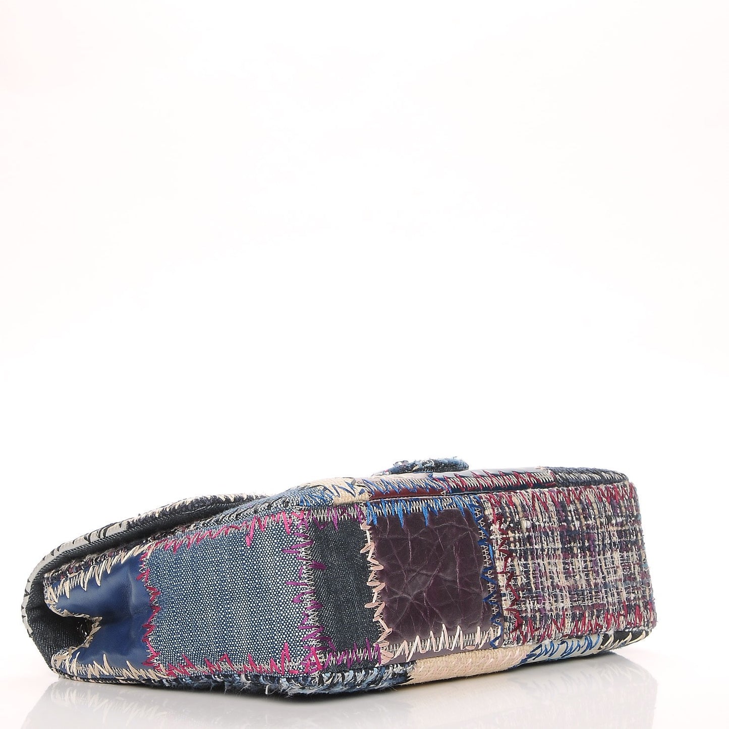 Denim Tweed Patchwork Jumbo Single Flap Multicolor