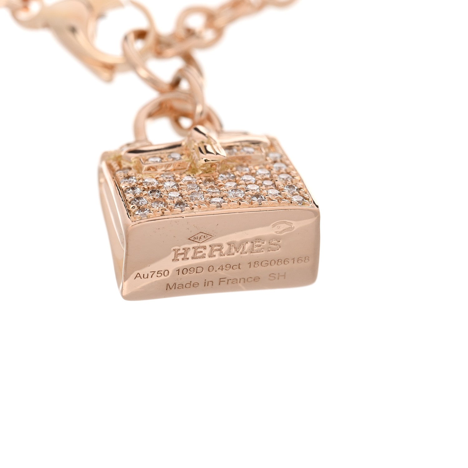 Hermes 18K Rose Gold Diamond Kelly Amulettes Bracelet SH 3 of 4