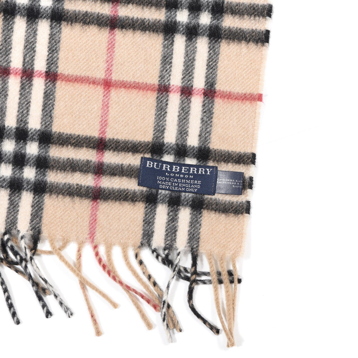 Cashmere Giant Check Fringe Scarf Camel