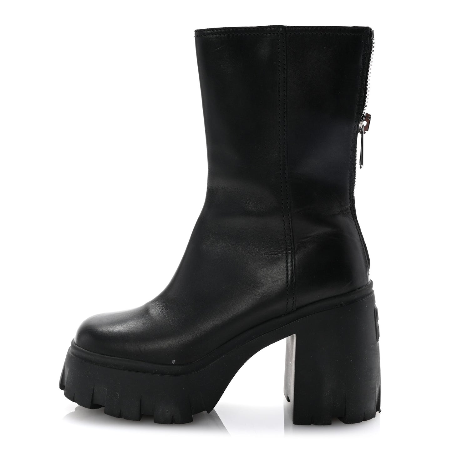 Calfskin Zip Lug Sole Boots 35 Black