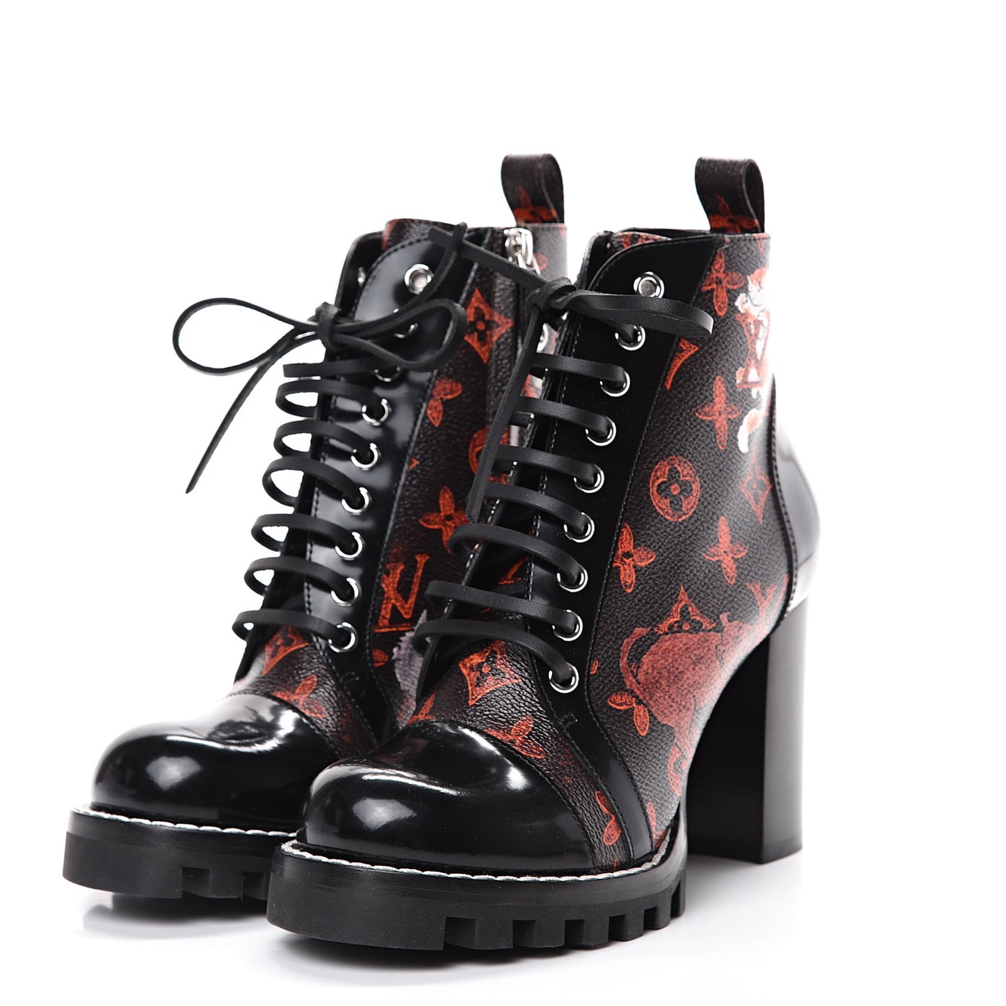 Patent Calfskin Catogram Star Trail Ankle Boots 37.5 Black Marron