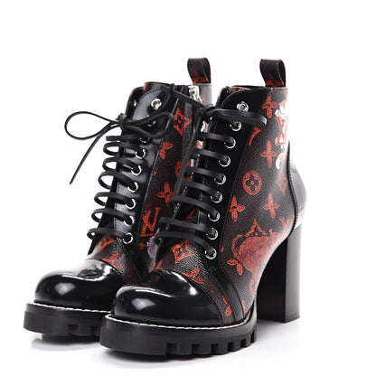 Louis Vuitton Patent Calfskin Catogram Star Trail Ankle Boots 37.5 Black Marron 3 of 7