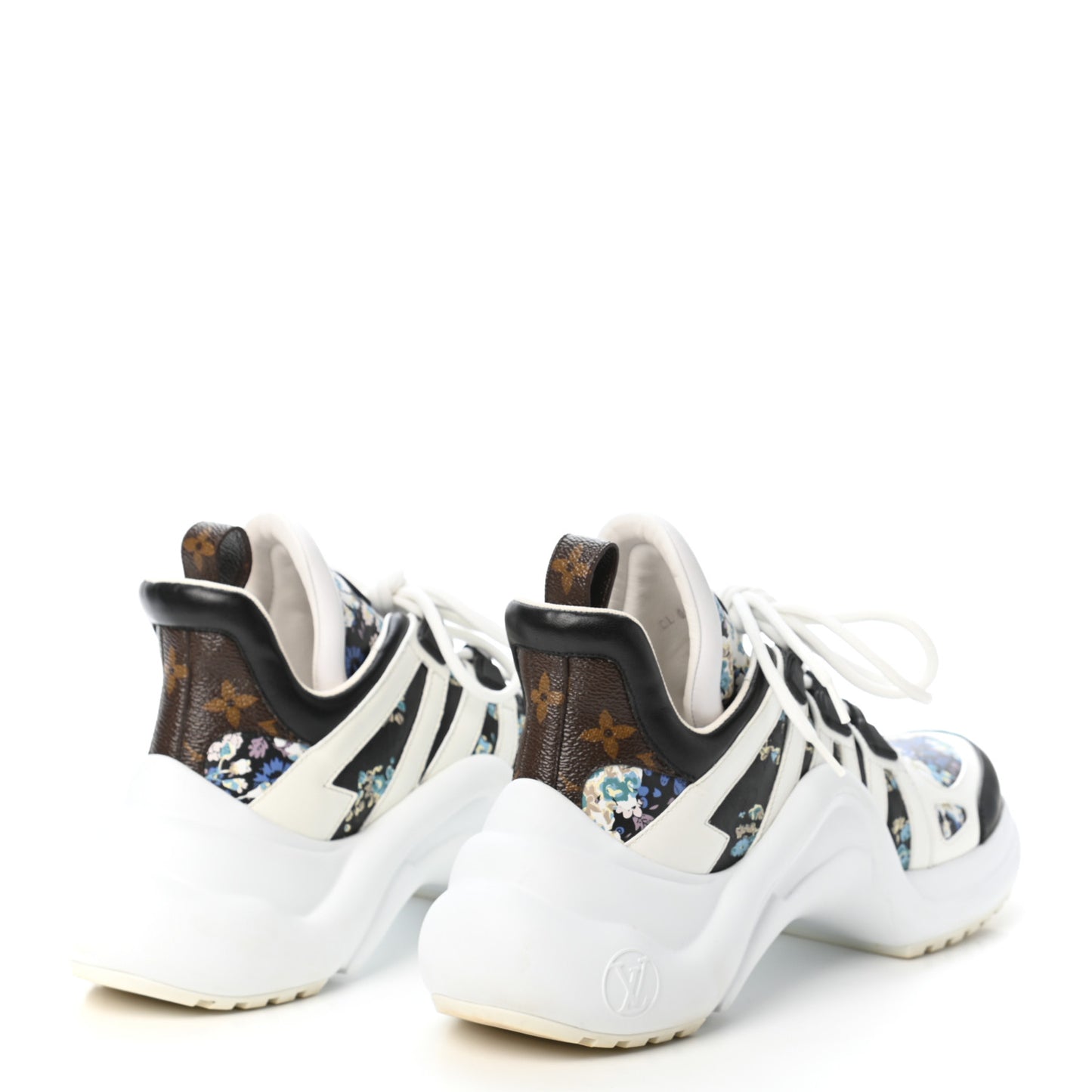 Flower Printed Calfskin Monogram LV Archlight Sneakers 39 Black Blue