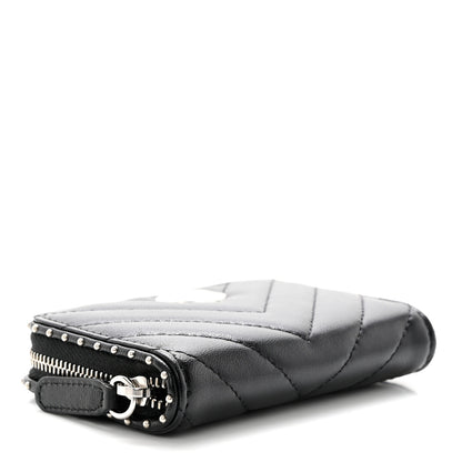 Chanel Lambskin Chevron Quilted Studded Zip Around Coin Purse Black 4 of 8