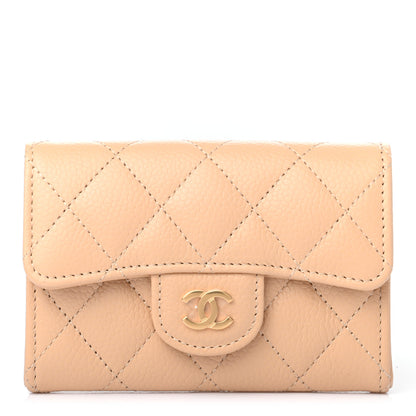 Chanel Caviar Quilted Flap Card Holder Wallet Beige 1 of 8
