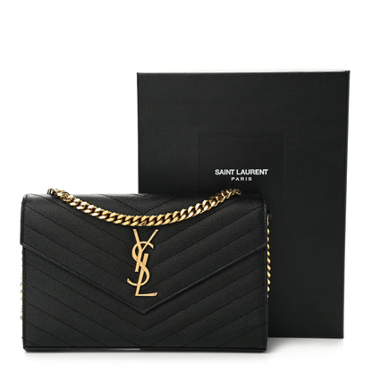 Saint Laurent Grain De Poudre Matelasse Chevron Monogram Chain Wallet Black 14 of 14