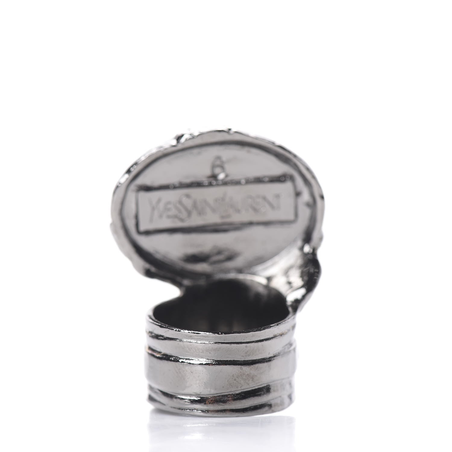 Saint Laurent Glass Cabochon Gunmetal Arty Ovale Ring 6 Black 6 of 6