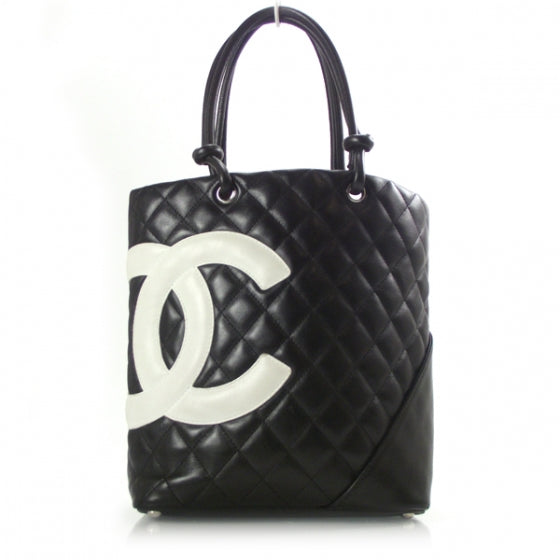 Calfskin Quilted Medium Cambon Tote Black White