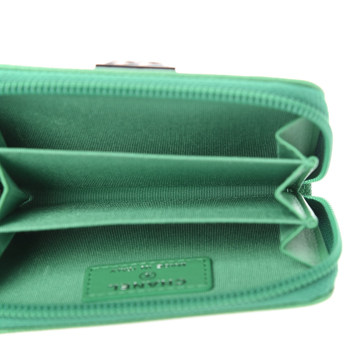 Caviar Quilted Boy Zip Around Coin Purse Wallet Green