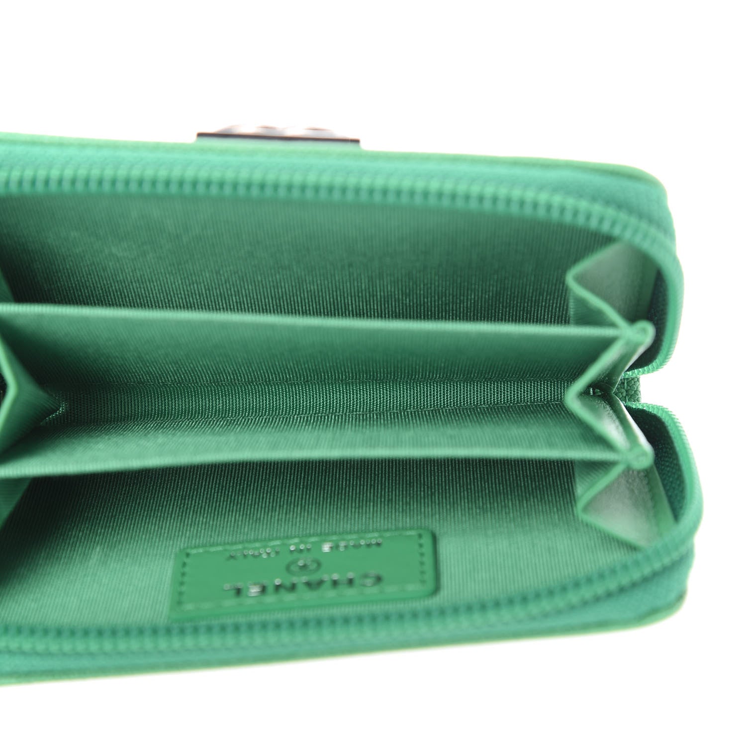 Chanel Caviar Quilted Boy Zip Around Coin Purse Wallet Green 5 of 11