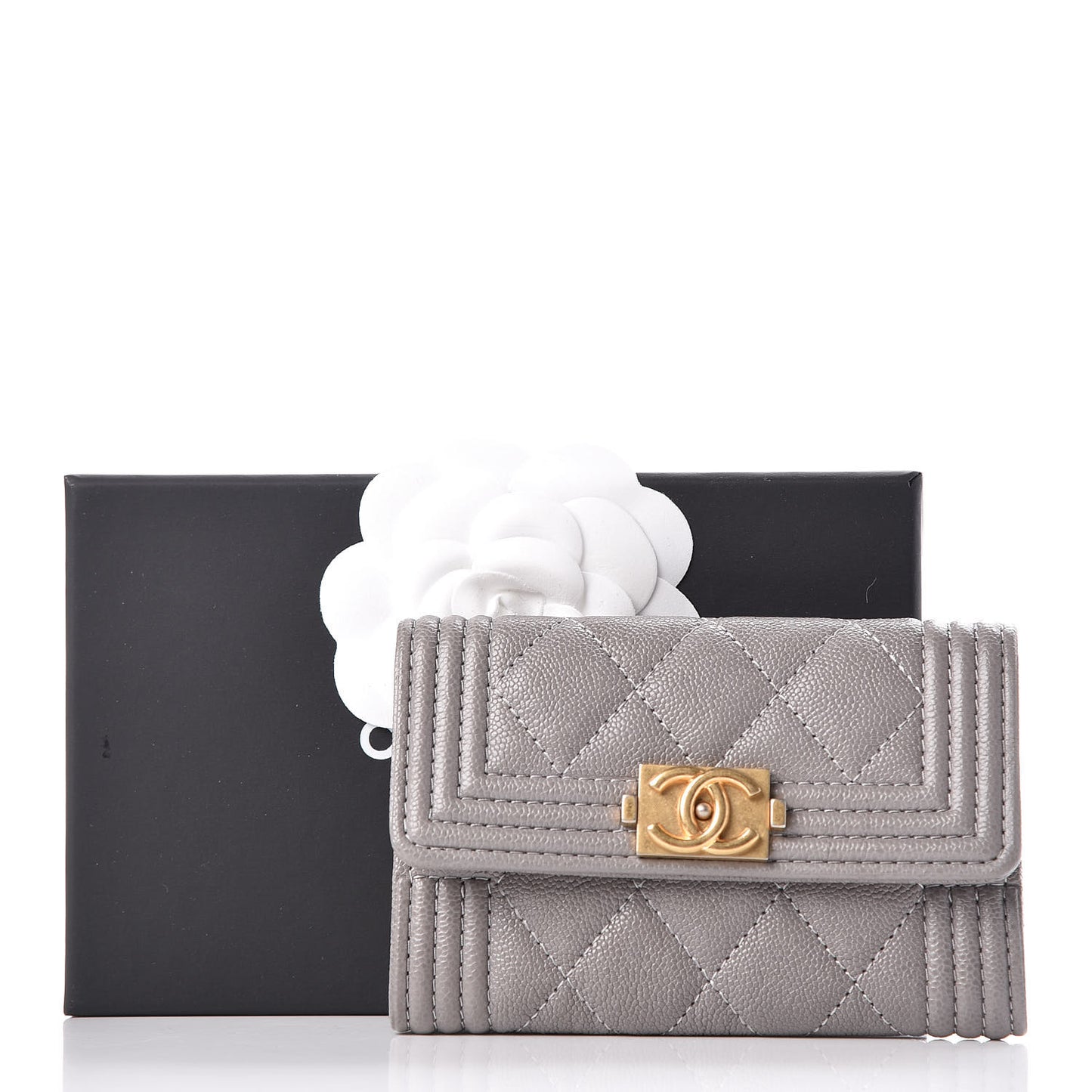 Caviar Quilted Boy Card Holder Wallet Grey