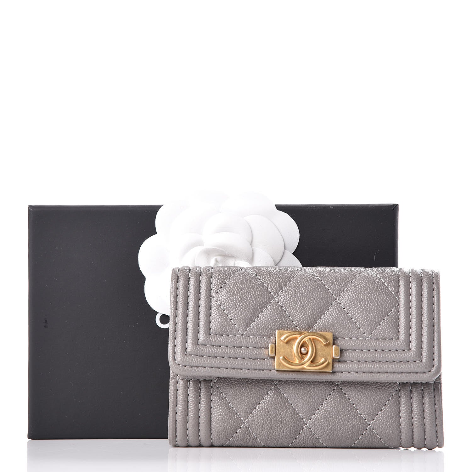 Chanel Caviar Quilted Boy Card Holder Wallet Grey 11 of 11