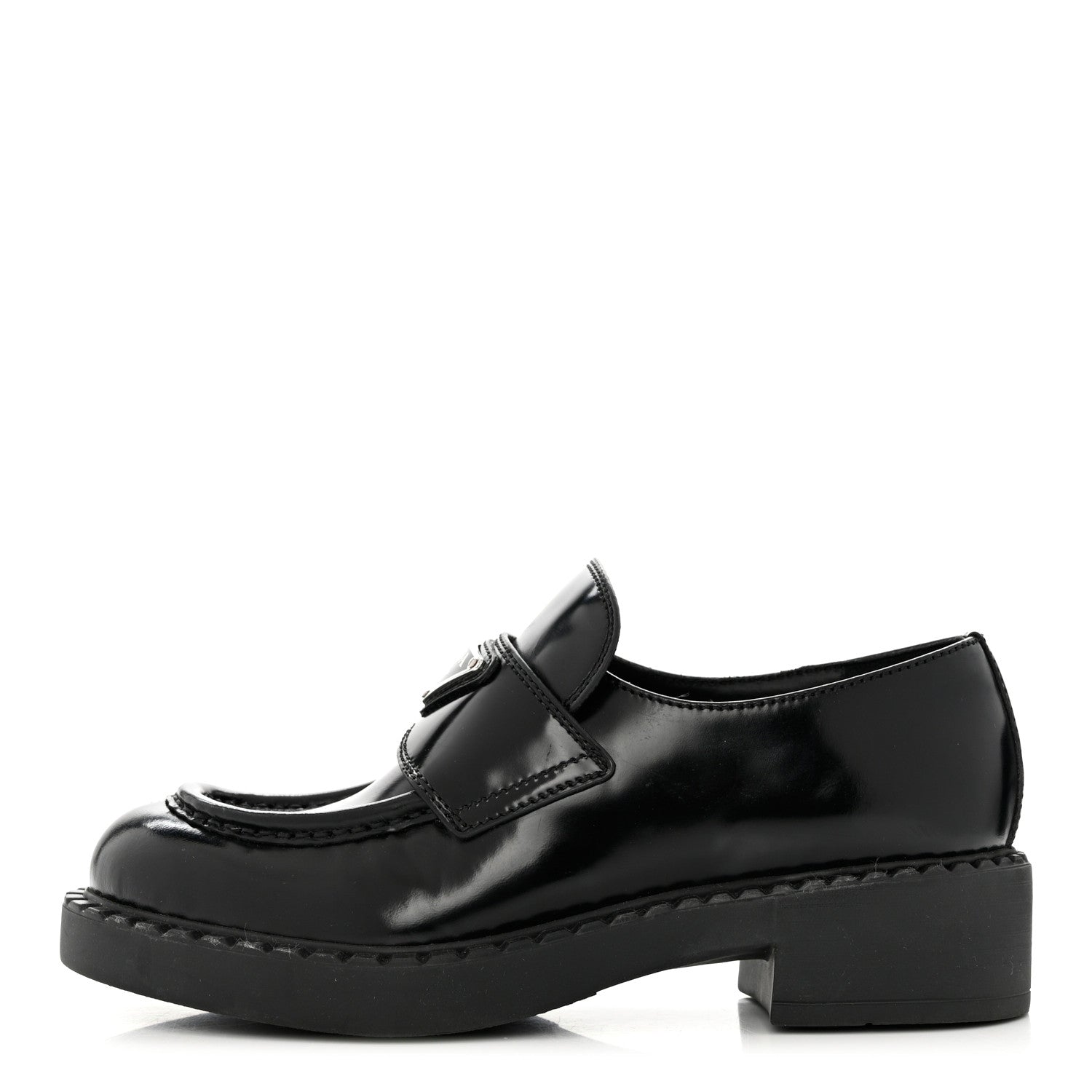 Prada Spazzolato Metal Triangle Logo 50mm Loafers 35 Black 1 of 9