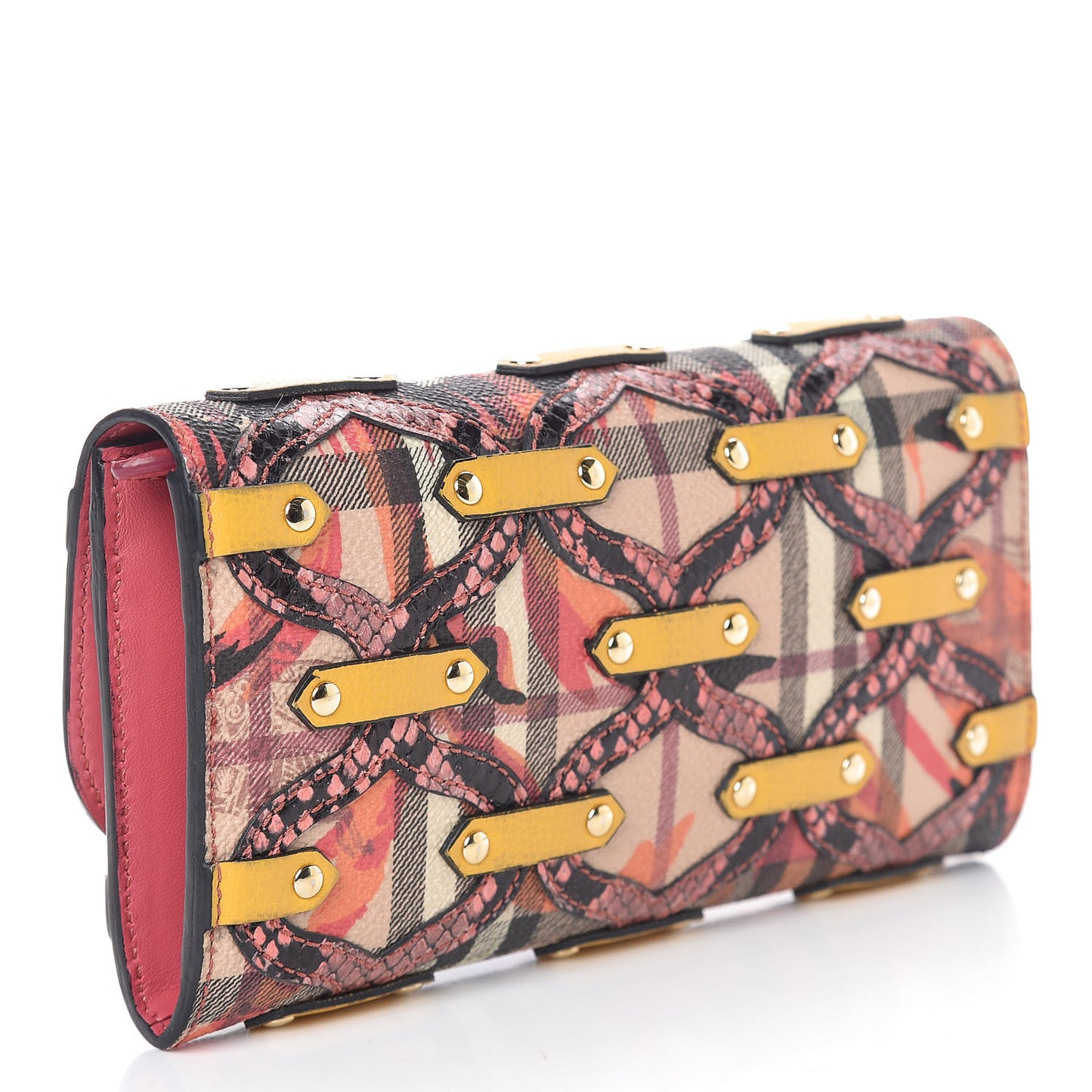 Calfskin Snakeskin Floral Haymarket Check Continental Wallet Multicolor
