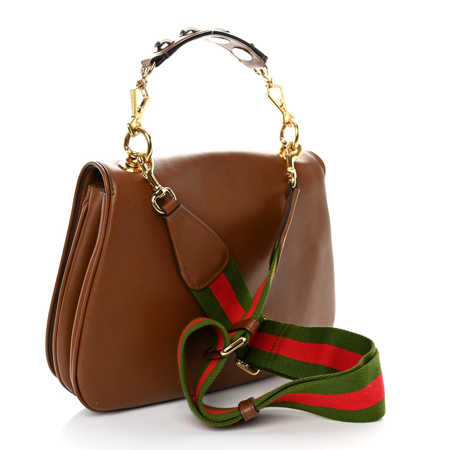 Gucci Roxy Calfskin Web Medium Blondie Top Handle Shoulder Flap Bag Cuir 3 of 9