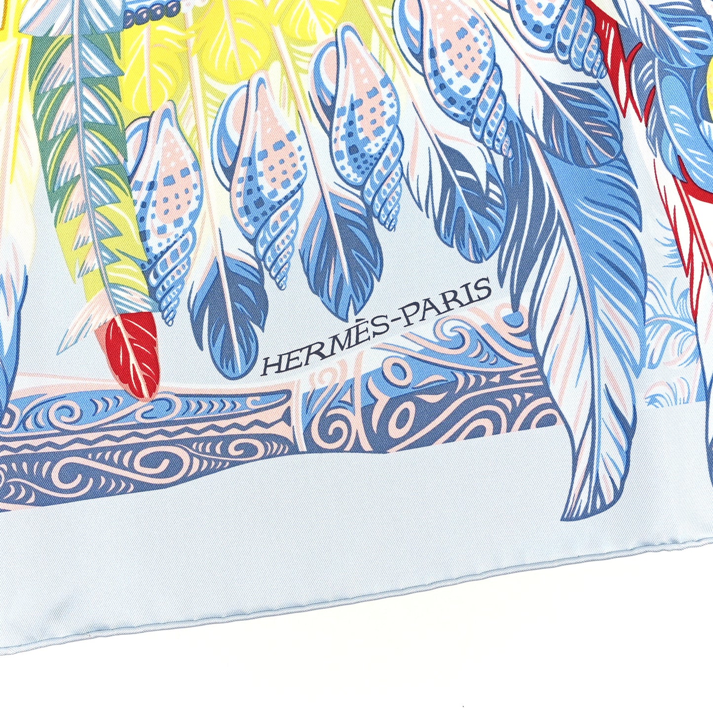 Silk Danse Pacifique Scarf 90 Bleu Ciel Vert Jaune Vif
