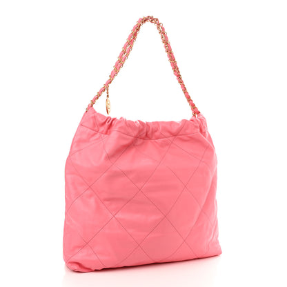 Chanel Shiny Calfskin Quilted Chanel 22 Drawstring Bag Coral Pink 4 of 12