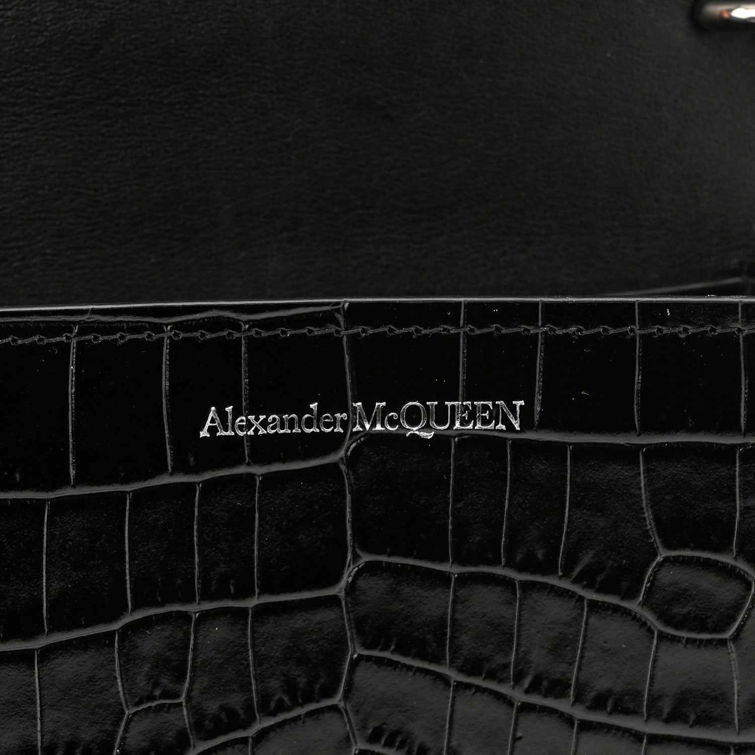 Alexander McQueen Croc Four Ring Knuckle Mini Chain Clutch Black 6 of 13