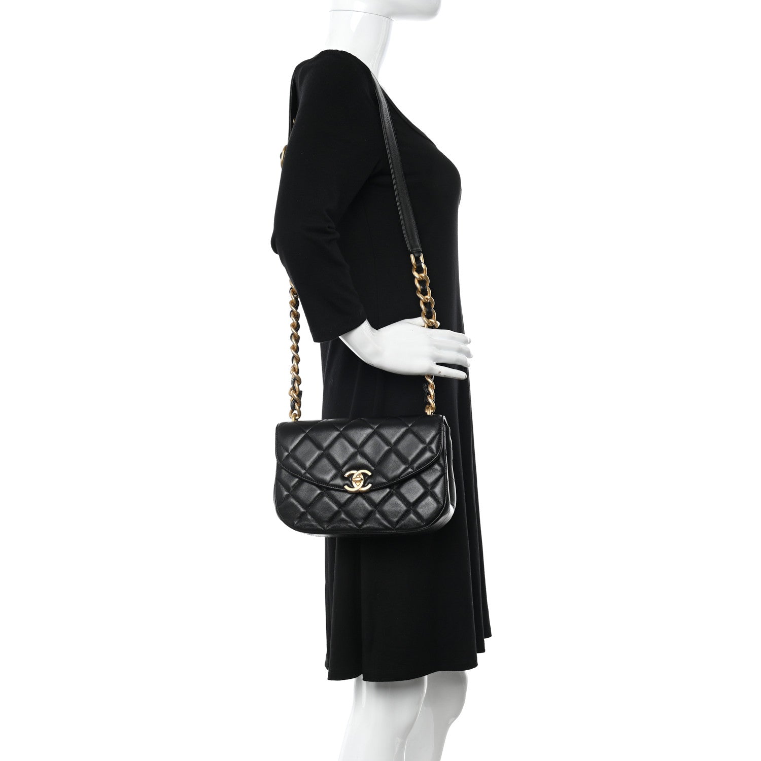 Chanel Lambskin Quilted Chain Messenger Bag Black 2 of 11