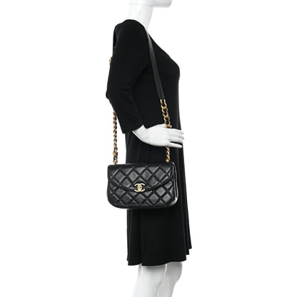 Chanel Lambskin Quilted Chain Messenger Bag Black 2 of 11