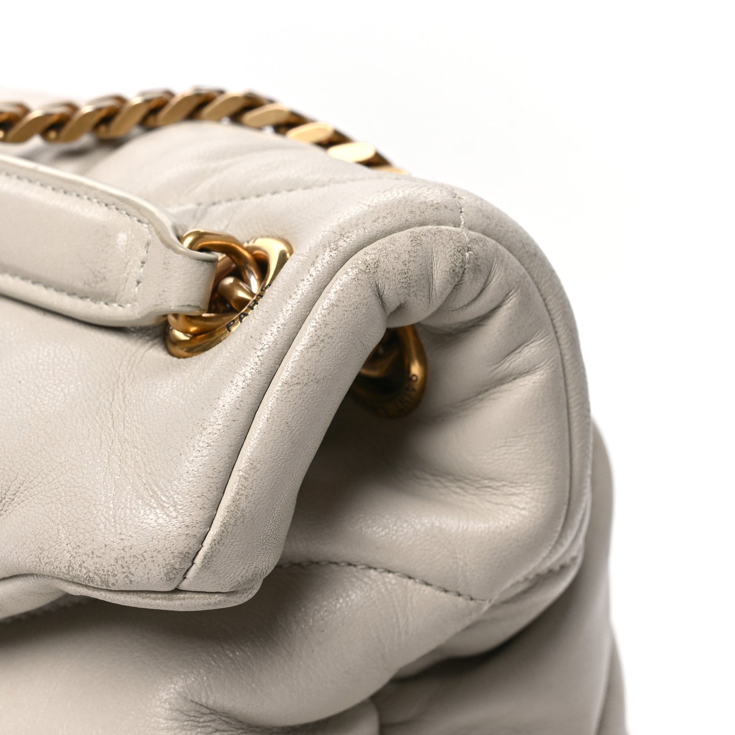 Lambskin Quilted Medium Loulou Puffer Monogram Chain Satchel Crema Soft