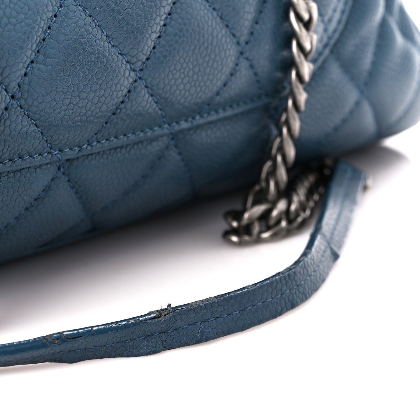 Grained Calfskin Quilted Large Casual Pocket Bowling Bag Blue