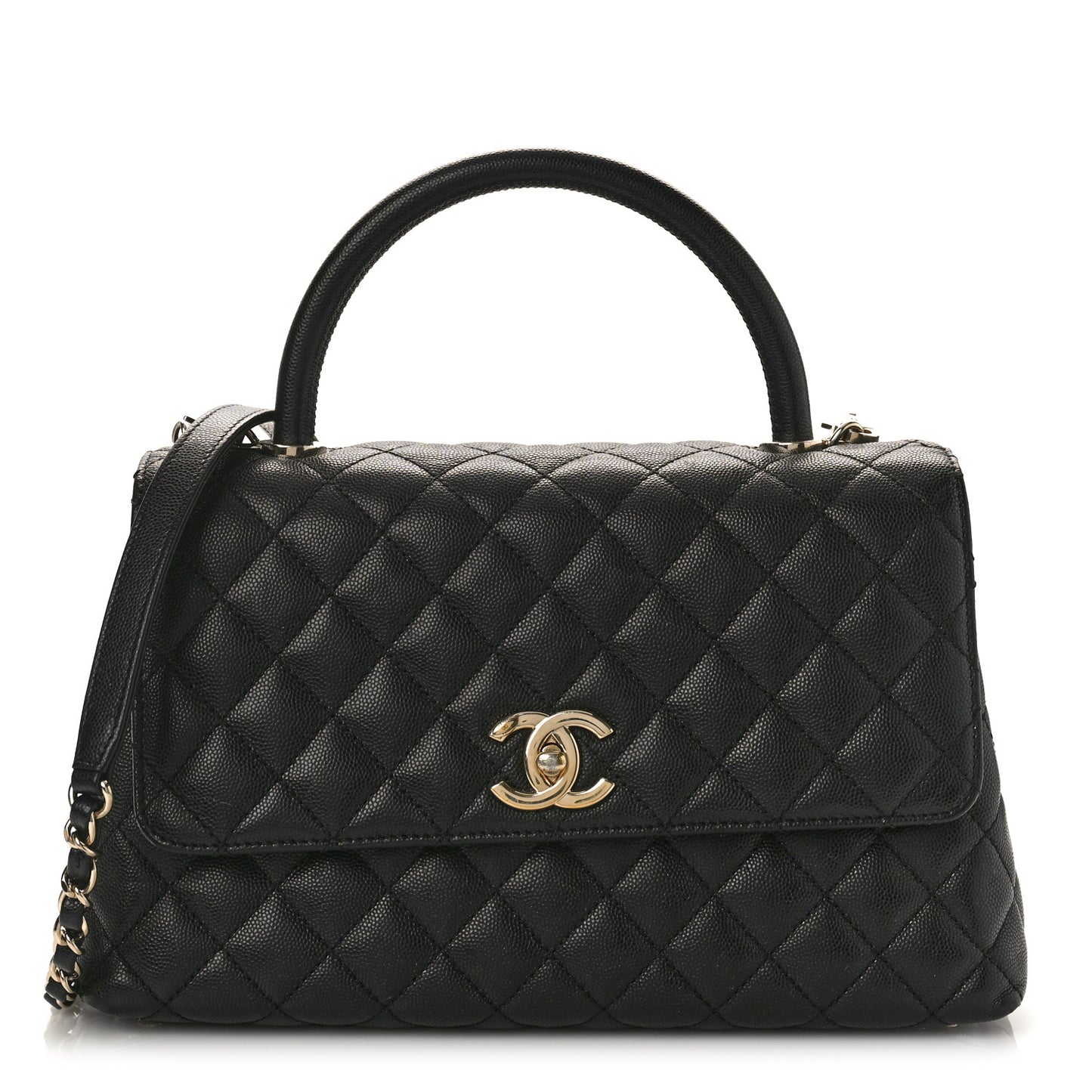 Caviar Quilted Small Coco Handle Flap Black