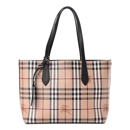 Burberry Grainy Calfskin Haymarket Check Small Reversible Tote Black 1 of 15