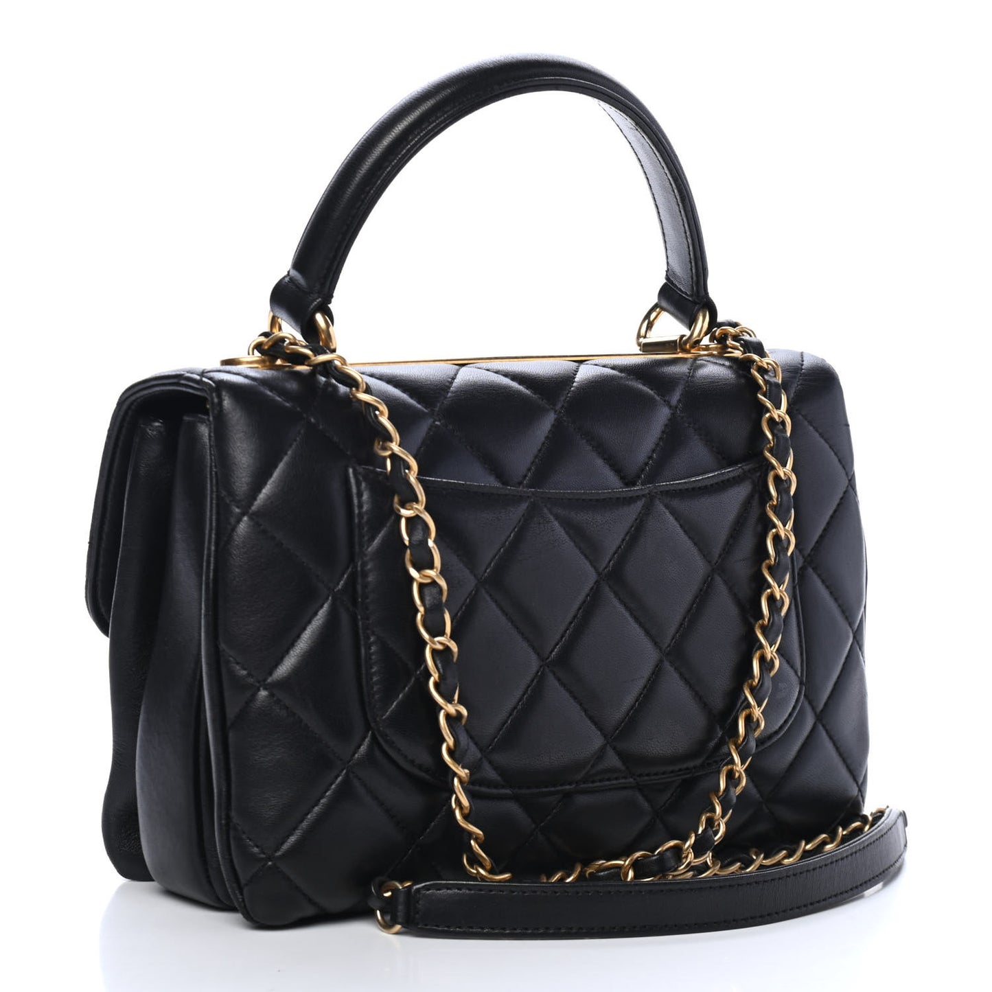 Lambskin Quilted Small Trendy CC Dual Handle Flap Bag Black