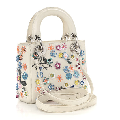 Christian Dior Calfskin Sequin Floral Embroidered Mini Lady Dior White Multicolor 3 of 12