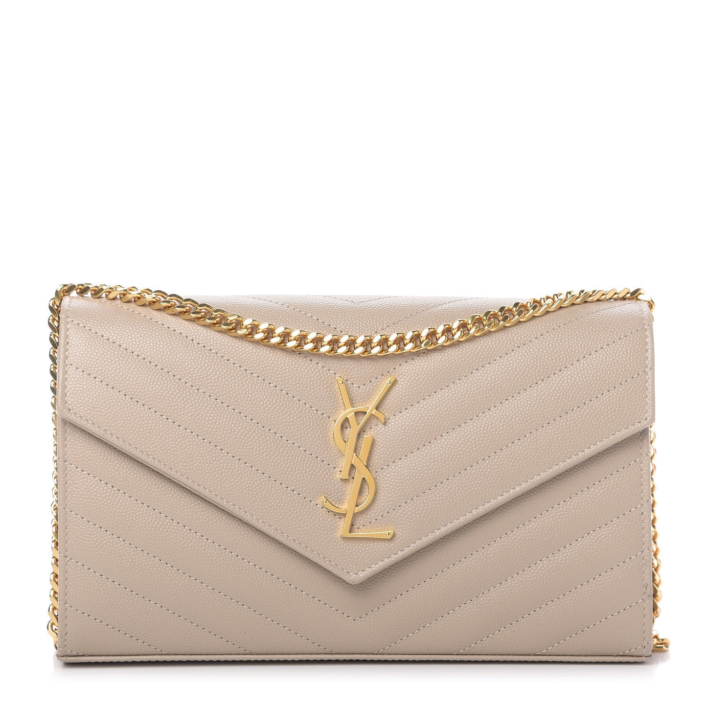 Grain De Poudre Matelasse Chevron Monogram Chain Wallet Nude Powder